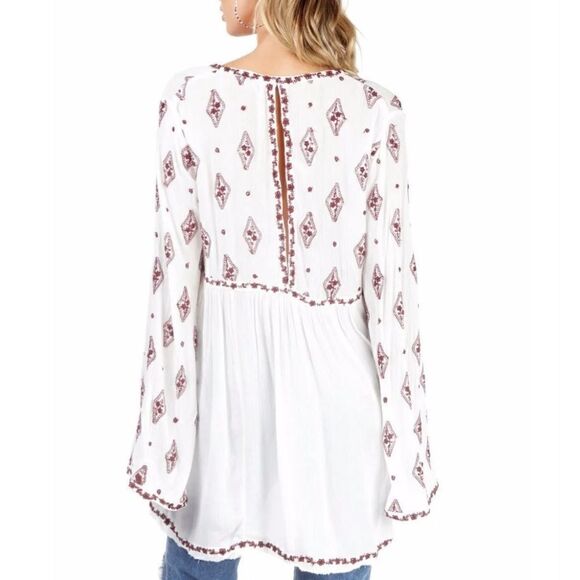 Free People Ivory Embroidered Bell Sleeve Tunic Top Boho Size S - Picture 4 of 13